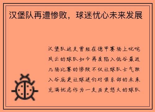 汉堡队再遭惨败，球迷忧心未来发展